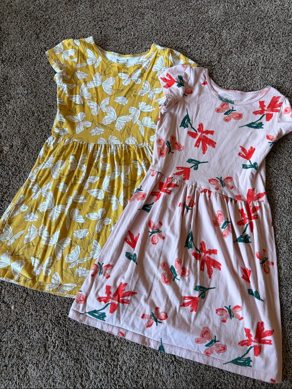 BUNDLE Carter's Girls' Yellow Butterfly Dress & Pink Floral Dress Set - Size 12